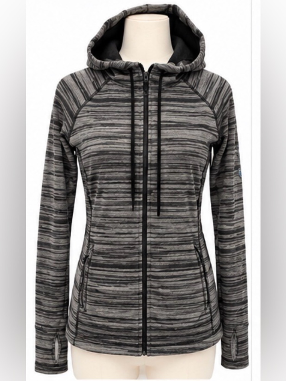 KÜHL Women’s Small Full Zip Hooded Jacket Gray Black Thumbholes